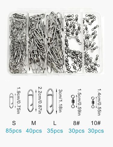 220pcs Speed Clips and Barrel Swivels Kit, Stainless Steel Quick Change Lure Snaps & Heavy Duty Saltwater Black Nickel Rolling Swivels, Terminal Tackle Assortment for Bass & Surf Fishing in Kuwait
