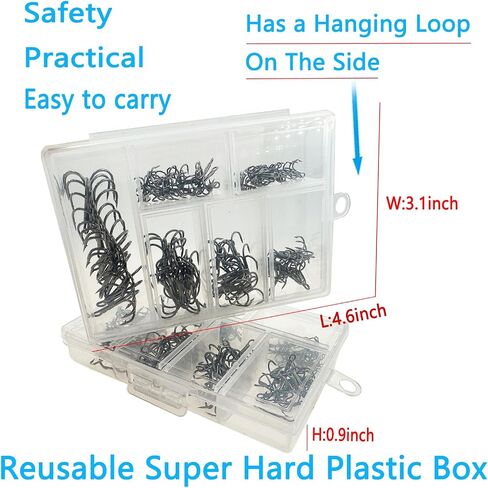 Afmivs Treble Fishing Hooks Freshwater Saltwater, 100pcs Treble Hooks for Lures, 6sizes Fish Hooks Trout Hooks Catfish Hooks for Fishing #2#4#6#8#10#12 High Carbon Steel with Portable Plastic Box in Kuwait