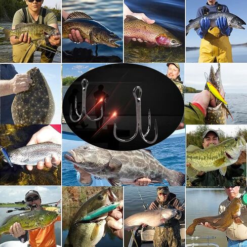 Afmivs Treble Fishing Hooks Freshwater Saltwater, 100pcs Treble Hooks for Lures, 6sizes Fish Hooks Trout Hooks Catfish Hooks for Fishing #2#4#6#8#10#12 High Carbon Steel with Portable Plastic Box in Kuwait