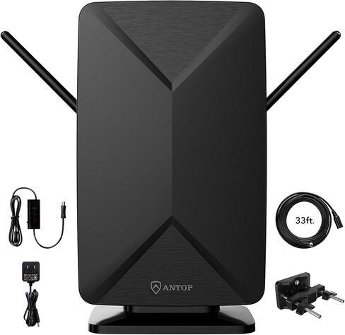 ANTOP AT-406BV Flat Panel Mini Big Boy Indoor and Outdoor Smartpass Amplified HDTV Antenna with High Gain and Built-in 4G LTE Filter – Up to 80 Miles Long Range in Kuwait