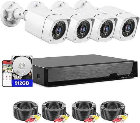 4CH Wired Security Camera System, AIWIXEN 4X 1080P Cam, DVR with 512GB HDD in Saudi Arabia