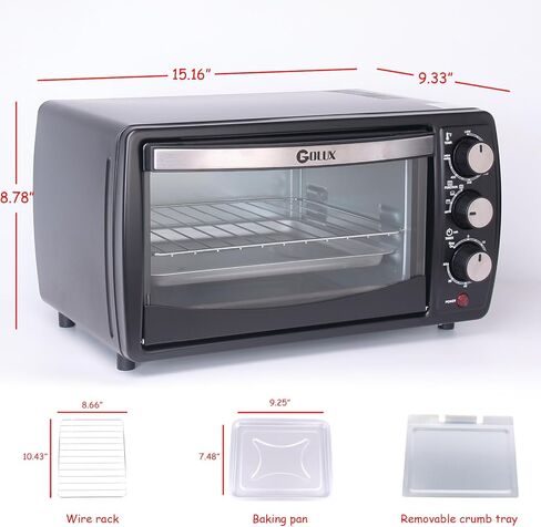 GT12 Black Countertop Toaster Oven, 12L Compact Small Oven, 1200W, Fits 4 Slices, 4 Cooking Modes, 60-Min Timer & Adjustable Temperature, For Toast, Bake & Broil, Ideal for Apartment & Dorm in Kuwait
