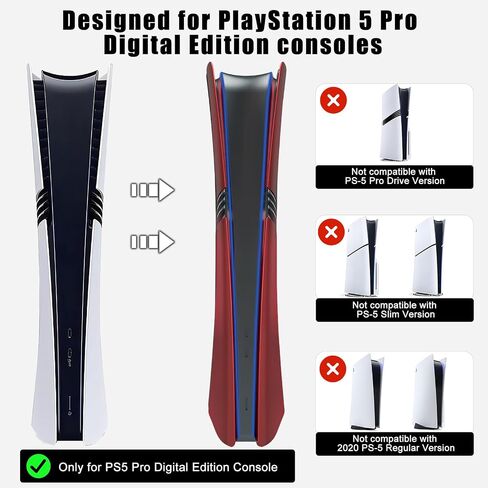 Faceplate for PS5 Pro Digital Edition, PS5 Pro Cover Face Plates ABS Hard Shockproof Anti-Scratch Dustproof Protective Skin Shell Accessories for PlayStation 5 Pro Console Digital -Red in Kuwait