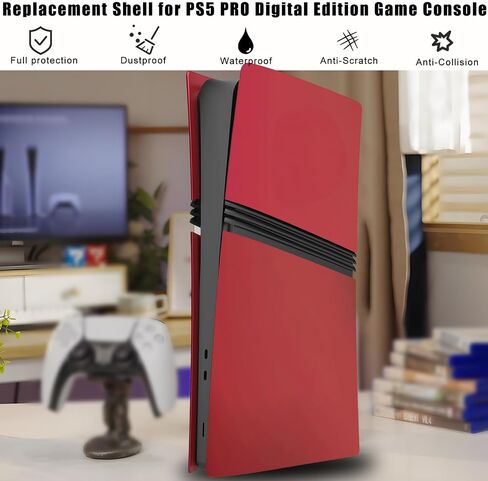 Faceplate for PS5 Pro Digital Edition, PS5 Pro Cover Face Plates ABS Hard Shockproof Anti-Scratch Dustproof Protective Skin Shell Accessories for PlayStation 5 Pro Console Digital -Red in Kuwait