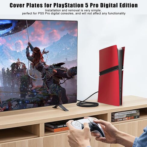 Faceplate for PS5 Pro Digital Edition, PS5 Pro Cover Face Plates ABS Hard Shockproof Anti-Scratch Dustproof Protective Skin Shell Accessories for PlayStation 5 Pro Console Digital -Red in Kuwait