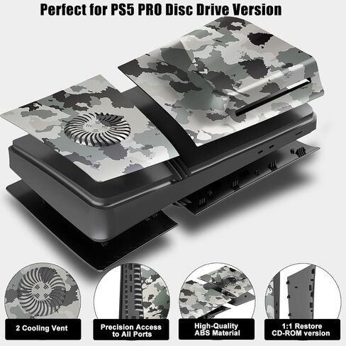 Cover Plates for PS5 Pro Disc Edition with Cooling Vent, PS5 Pro Faceplate ABS Hard Shockproof Anti-Scratch Dustproof Protective Plates, Replacement Side Shell Skin Case for PlayStation 5 Pro Console in Kuwait