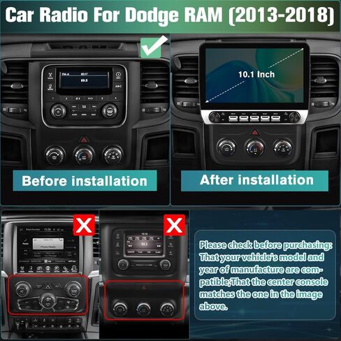 Car Radio Stereo Upgrade for Dodge RAM 1500/2500/3500 2013-2018, Android Head Unit with 10.1 Inch Touch Screen/Backup Camera/Wireless CarPlay & Android Auto/Mirroring/Wi-Fi/Bluetooth/SWC/FM/AM in Kuwait