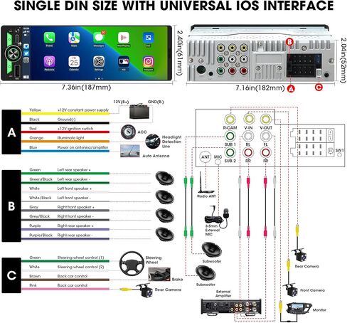 Single Din CarPlay Stereo Receiver: Wireless Android Auto Touchscreen Radio in Kuwait
