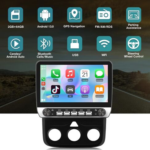 Car Radio Stereo Upgrade for Dodge RAM 1500/2500/3500 2013-2018, Android Head Unit with 10.1 Inch Touch Screen/Backup Camera/Wireless CarPlay & Android Auto/Mirroring/Wi-Fi/Bluetooth/SWC/FM/AM in Kuwait
