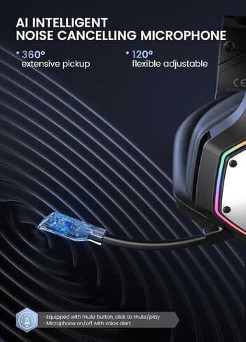 EKSA Wireless Gaming Headset for PC, PS5,PS4, Switch, Gaming Headphone with ENC Noise Cancelling Microphone, 7.1 Surround Sound, USB Computer Headset, 50mm Driver, 36H Battery, RGB Light in Kuwait