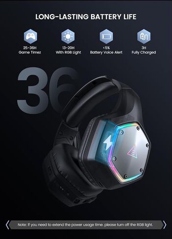 EKSA Wireless Gaming Headset for PC, PS5,PS4, Switch, Gaming Headphone with ENC Noise Cancelling Microphone, 7.1 Surround Sound, USB Computer Headset, 50mm Driver, 36H Battery, RGB Light in Kuwait