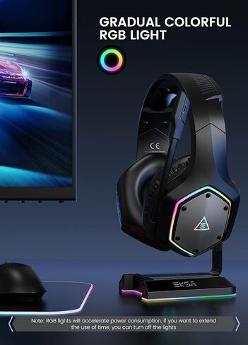EKSA Wireless Gaming Headset for PC, PS5,PS4, Switch, Gaming Headphone with ENC Noise Cancelling Microphone, 7.1 Surround Sound, USB Computer Headset, 50mm Driver, 36H Battery, RGB Light in Kuwait