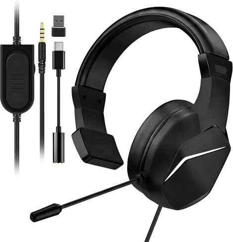 Joso One Ear Headset with Mic, Wired Headset for PC/iPad/Mac/Tablet/Phone/Switch with USB C & USB-A Adapter - Chat Headphones, Business, Coach, Gaming, Working in Kuwait