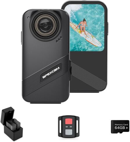 Apexcam K20 Action Camera 4K EIS Sports Camera 66FT Body Waterproof Camera Underwater Mini Action Cam, Touch Screen Helmet Camcorder WiFi with 64GB Card, 8XZoom, 2X1350mAh Batteries, Mount Kits in Kuwait