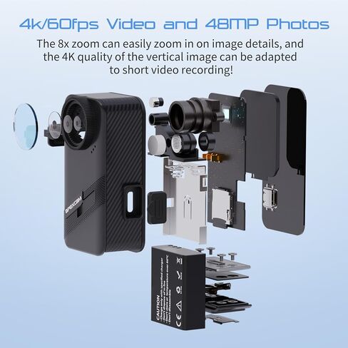 Apexcam K20 Action Camera 4K EIS Sports Camera 66FT Body Waterproof Camera Underwater Mini Action Cam, Touch Screen Helmet Camcorder WiFi with 64GB Card, 8XZoom, 2X1350mAh Batteries, Mount Kits in Kuwait