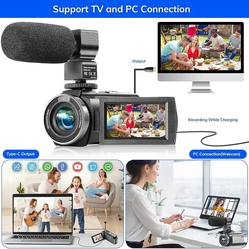 Camcorder FHD 1080P Video Camera for YouTube with 30FPS 36MP 3.0 Inch 270 Degree Rotation LCD, 16X Digital Zoom Vlogging Camera for Beginners with 2 Batteries Microphone, Remote, Stabilizer, Lens Hood in Saudi Arabia