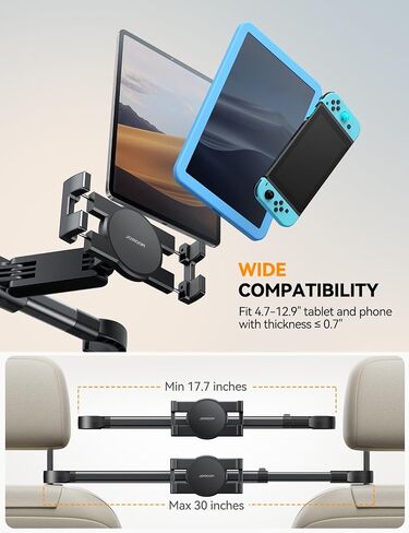 JOYROOM Car Tablet Holder Mount, [Extension Arm] ipad Headrest Stand for Back Seat, Tablet Car Mount for iPad Pro, Air, Mini, Galaxy Tab, Kindle Fire HD, Switch OLED, 4.7-13" Devices in Kuwait