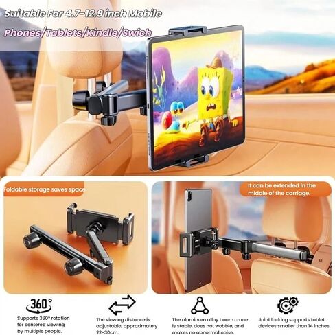 Chapter Seven Car Headrest Tablet Holder,[Lockable 3 in 1 Extension Arm & 360° Rotation],Tablet Mount for Car Backseat,Gifts Road Trip Essentials for Kids,for 4.7-13" Devices in Kuwait