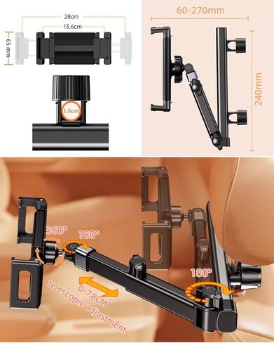 Chapter Seven Car Headrest Tablet Holder,[Lockable 3 in 1 Extension Arm & 360° Rotation],Tablet Mount for Car Backseat,Gifts Road Trip Essentials for Kids,for 4.7-13" Devices in Kuwait