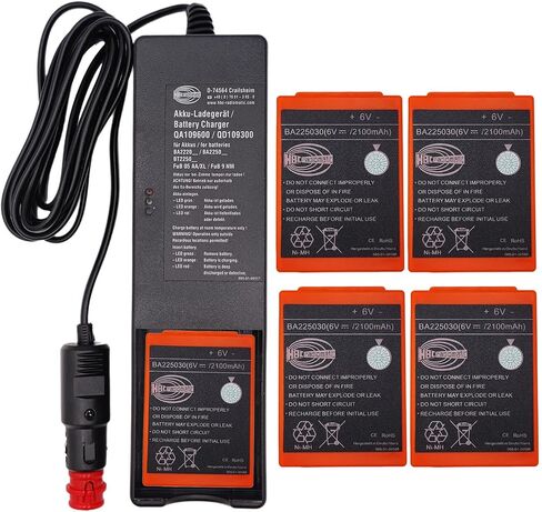 (1-Pack) DC 10V-30V QA109600/QD109300 Charger with (5-Pack) 6V 2100mAh HBC Radiomatic BA225030 Battery for HBC Wireless Romote Control Battery in Kuwait