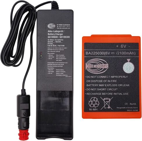 (1-Pack) DC 10V-30V QA109600/QD109300 Charger with (5-Pack) 6V 2100mAh HBC Radiomatic BA225030 Battery for HBC Wireless Romote Control Battery in Kuwait