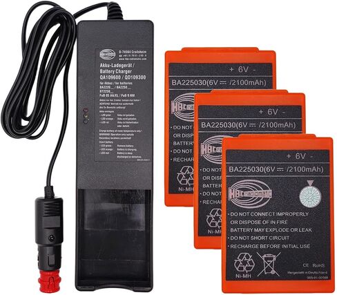 (1-Pack) DC 10V-30V QA109600/QD109300 Charger with (3-Pack) HBC Radiomatic 6V 2100mAh BA225030 Battery for HBC Wireless Romote Control Battery in Kuwait