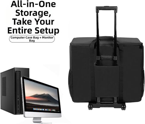 BUBM PC Carrying Case on Wheels, Desktop Travel Bag with Detachable Trolley for PC Tower, Monitor, Keyboard and Mouse, Black (Bag Only, for 24" Monitor) in Kuwait