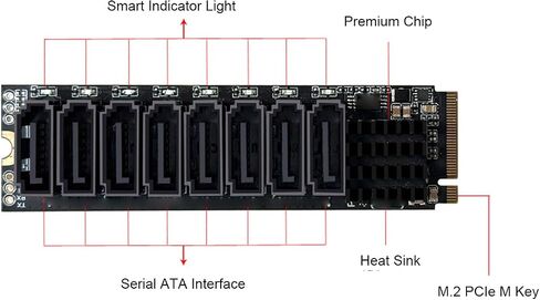 Vikye M.2 M Key to 8 Port SATA 3.0 Expansion Card, PCIe 3.0 x2 Adapter in Kuwait