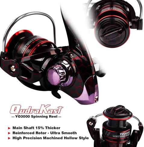 QudraKast Fishing Rod and Reel Combos - High Precision Machined Pattern Telescopic Fishing Pole and 12+1 Full Metal Ultra Smooth Spinning Reel Combos with Carrier Bag in Kuwait
