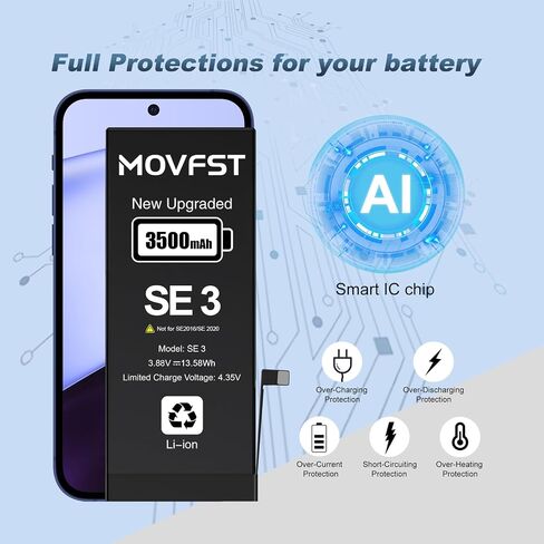 Replacement Battery for iPhone SE 2022 3rd Gen,3500mAh Li-ion Polymer High Capacity Battery Fit for iPhone 2022 3rd Gen Model A2783 A2595 A2785 A2782 A2784 with Repair Tool Kits in Kuwait