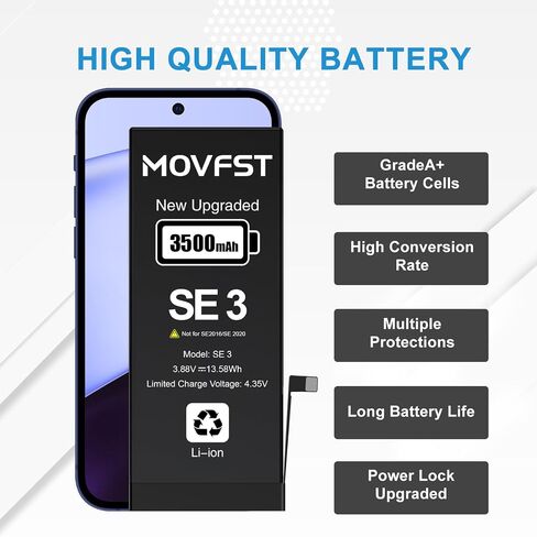 Replacement Battery for iPhone SE 2022 3rd Gen,3500mAh Li-ion Polymer High Capacity Battery Fit for iPhone 2022 3rd Gen Model A2783 A2595 A2785 A2782 A2784 with Repair Tool Kits in Kuwait