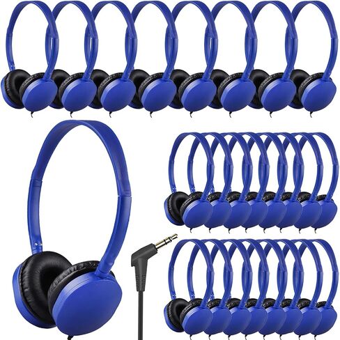 25 Pack Bulk Headphones for Kids Classroom School Students, Wholesale Wired Durable On-Ear Headphones for Children Teen Boys Girls Toddler Adult(Blue, 25 Pack) in Kuwait