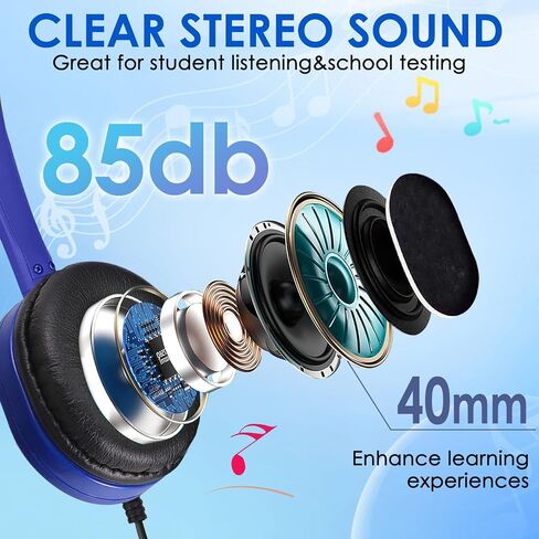 25 Pack Bulk Headphones for Kids Classroom School Students, Wholesale Wired Durable On-Ear Headphones for Children Teen Boys Girls Toddler Adult(Blue, 25 Pack) in Kuwait