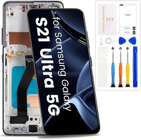for Samsung Galaxy S21 Ultra 5G Screen Replacement,Black with Frame,Incell | for SM-G998U SM-G998B/DS,G998A, LCD Display Digitizer Touch Screen Assembly,with Tools,No Fingerprint in Kuwait
