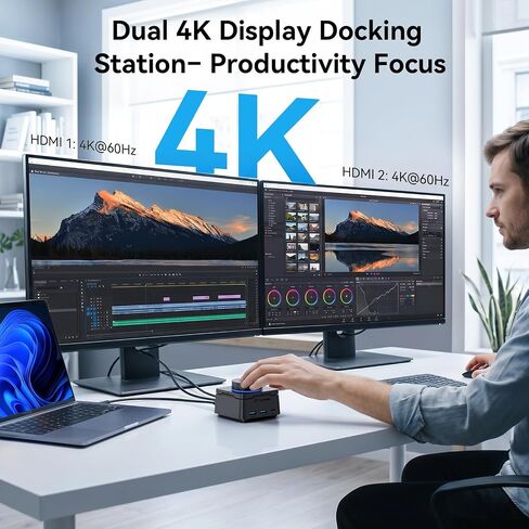 TobenONE Laptop Docking Station Dual Monitor,Dual 4K HDMI,5 USB,100W PD in Kuwait