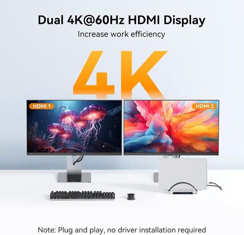 TobenONE Laptop Docking Station Dual Monitor 4K, Vertical Dock with 2 HDMI in Kuwait