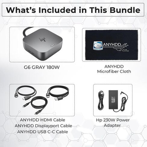 Thunderbolt 4 Ultra 180W G6 Dock (9X481UT#ABA) Bundle with Anyhdd DP & HDMI andUSB C to C Cables, and Anyhdd Microfiber Cleaning Cloth in Kuwait