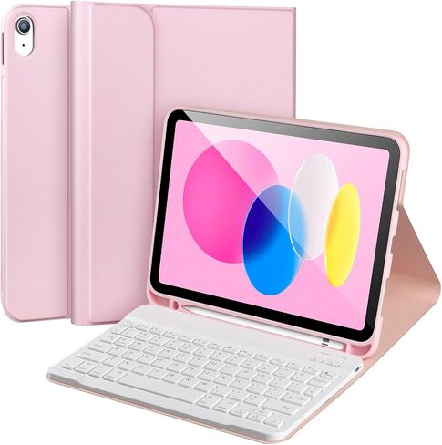 AHYWTAN for iPad 11/10th Generation Case with Keyboard,Detachable Bluetooth Keyboard case for iPad A16 2025 11 inch/10th Gen 2022 10.9’’ with Pencil Holder, Square Keycaps,Pink in Kuwait