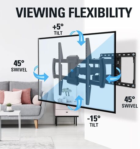 Mounting Dream TV Wall Mount for 42-84 Inch TVs, Full Motion Articulating Bracket with Swivel and Tilt, Max VESA 600x400mm, Up to 100lbs, Fits 16" Wood Studs MD2619 in Kuwait