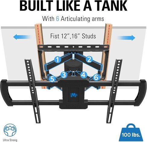 Mounting Dream TV Wall Mount for 42-84 Inch TVs, Full Motion Articulating Bracket with Swivel and Tilt, Max VESA 600x400mm, Up to 100lbs, Fits 16" Wood Studs MD2619 in Kuwait