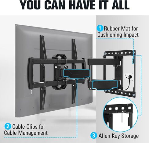 Mounting Dream TV Wall Mount for 42-84 Inch TVs, Full Motion Articulating Bracket with Swivel and Tilt, Max VESA 600x400mm, Up to 100lbs, Fits 16" Wood Studs MD2619 in Kuwait