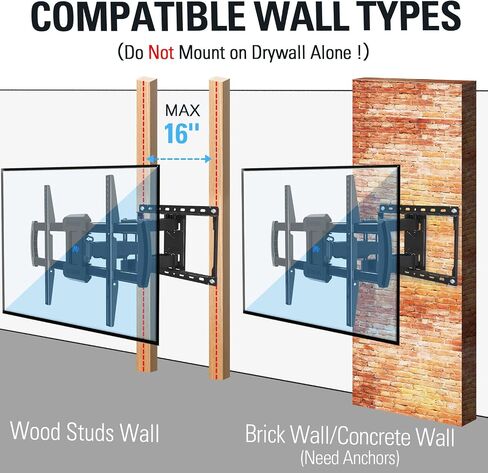 Mounting Dream TV Wall Mount for 42-84 Inch TVs, Full Motion Articulating Bracket with Swivel and Tilt, Max VESA 600x400mm, Up to 100lbs, Fits 16" Wood Studs MD2619 in Kuwait