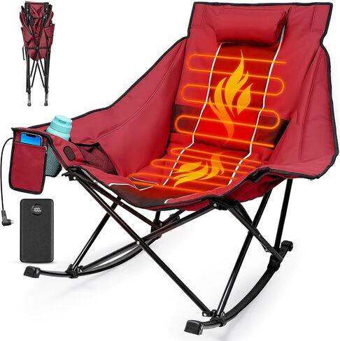 ZENPETIO Heated Rocking Camping Chair, Outdoor Folding Rocker Chairs, Blue in Kuwait