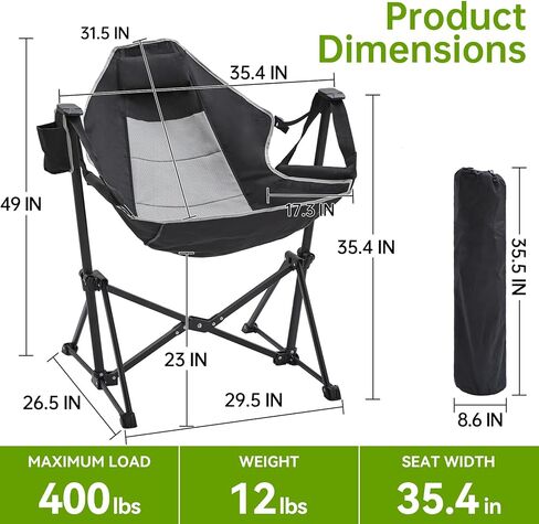 Aohanoi Hammock Camping Chair,Heavy Duty Swinging Rocking Camping Chairs for Adults Support Up to 400lbs,Folding Portable Chair with Cup Holder and Headrest Pillow in Kuwait