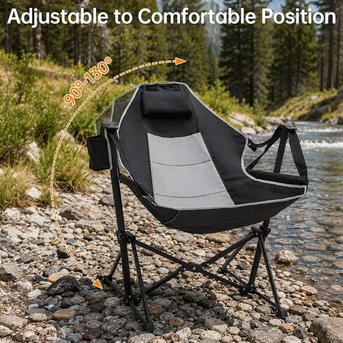 Aohanoi Hammock Camping Chair,Heavy Duty Swinging Rocking Camping Chairs for Adults Support Up to 400lbs,Folding Portable Chair with Cup Holder and Headrest Pillow in Kuwait