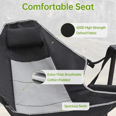 Aohanoi Hammock Camping Chair,Heavy Duty Swinging Rocking Camping Chairs for Adults Support Up to 400lbs,Folding Portable Chair with Cup Holder and Headrest Pillow in Kuwait