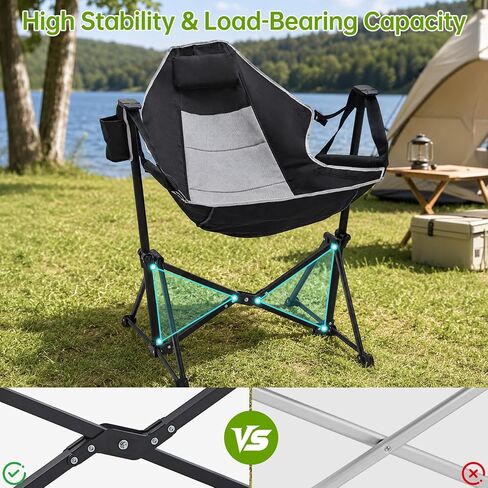 Aohanoi Hammock Camping Chair,Heavy Duty Swinging Rocking Camping Chairs for Adults Support Up to 400lbs,Folding Portable Chair with Cup Holder and Headrest Pillow in Kuwait