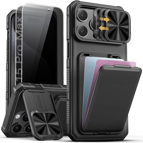 SSLOTSCASE for iPhone 15 Pro Max Case with Card Holder, Green in Saudi Arabia