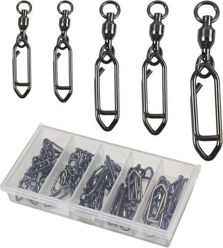 Ball Bearing Fishing Swivels with Speed Clips - 29pcs/Box Black Nickel Stainless Steel Snap Swivels, Size 0# - 4# Saltwater & Freshwater Quick Change Lure Snap in Saudi Arabia
