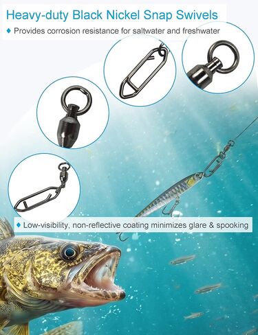 Ball Bearing Fishing Swivels with Speed Clips - 29pcs/Box Black Nickel Stainless Steel Snap Swivels, Size 0# - 4# Saltwater & Freshwater Quick Change Lure Snap in Saudi Arabia